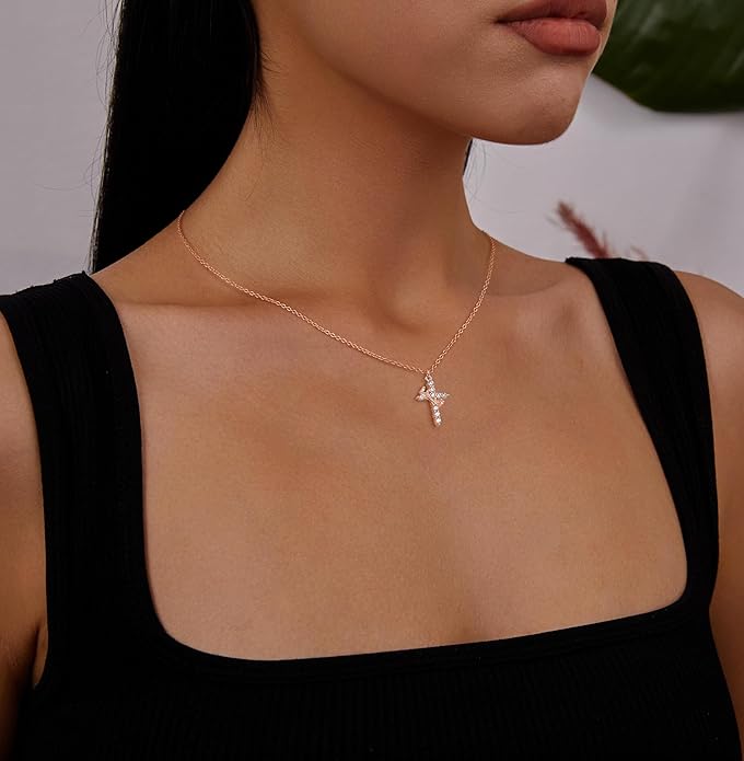Rotating Crown Cross Necklace - 14k Gold Plating