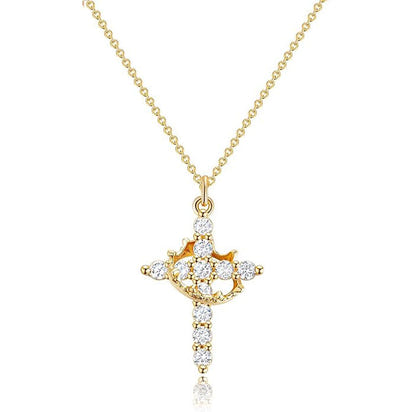 Rotating Crown Cross Necklace - 14k Gold Plating