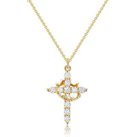 Rotating Crown Cross Necklace - 14k Gold Plating