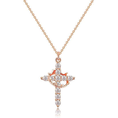 Rotating Crown Cross Necklace - 14k Gold Plating